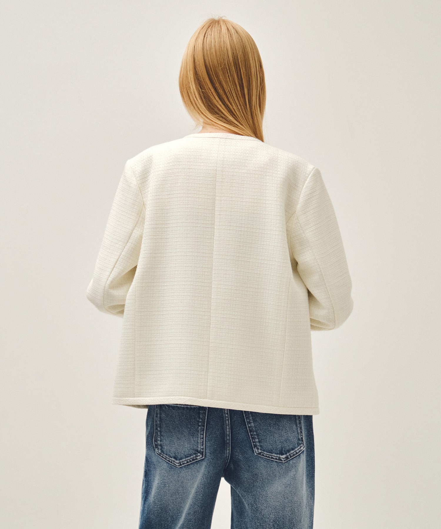 Marithe & Francois Girbaud - Tweed Round Neck Jacket (Ivory) product image 3 | TRAB K-Fashion Australia