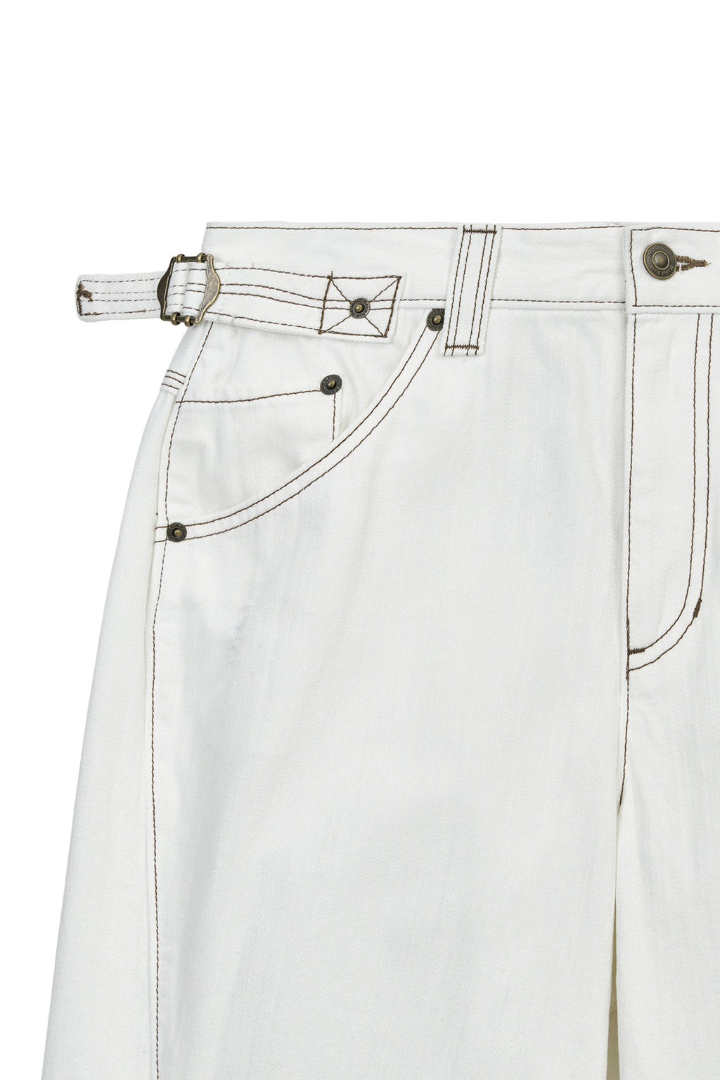 Matin Kim - Waist Buckle Stitch Point Twill Denim Pants (Ivory) product image 3 | TRAB K-Fashion Australia