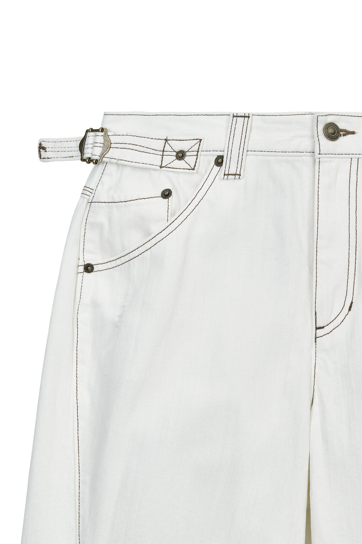 Matin Kim - Waist Buckle Stitch Point Twill Denim Pants (Ivory) product image 3 | TRAB K-Fashion Australia