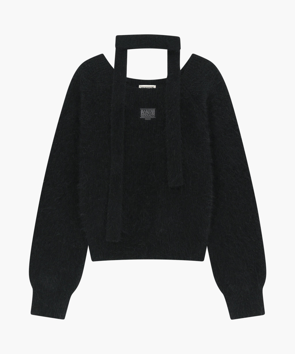 Marithe & Francois Girbaud - Premium Micro Classic Logo Angora Muffler Set Crop Knit (Black) product image 5 | TRAB K-Fashion Australia
