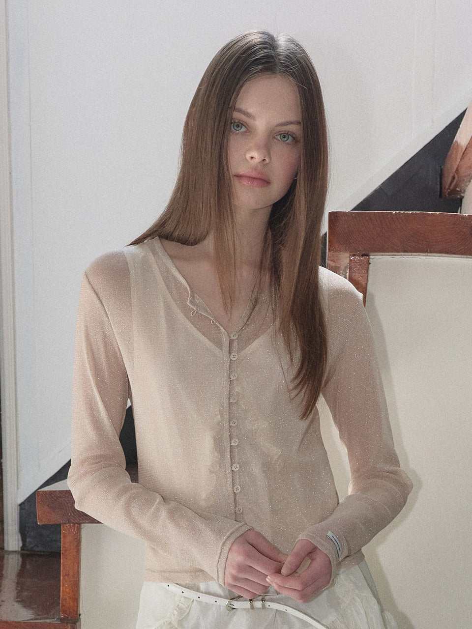 Margarin Fingers - Sheer Slim Cardigan (Peach) product image 1 | TRAB K-Fashion Australia