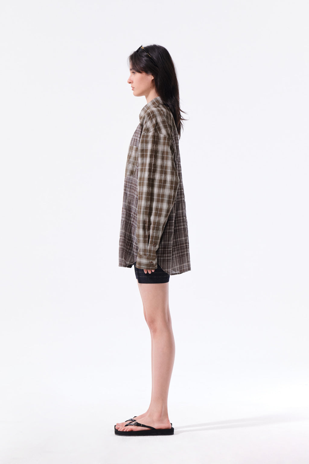 Matin Kim - Mixed Check Over Fit Shirt (Brown) product image 7 | TRAB K-Fashion Australia