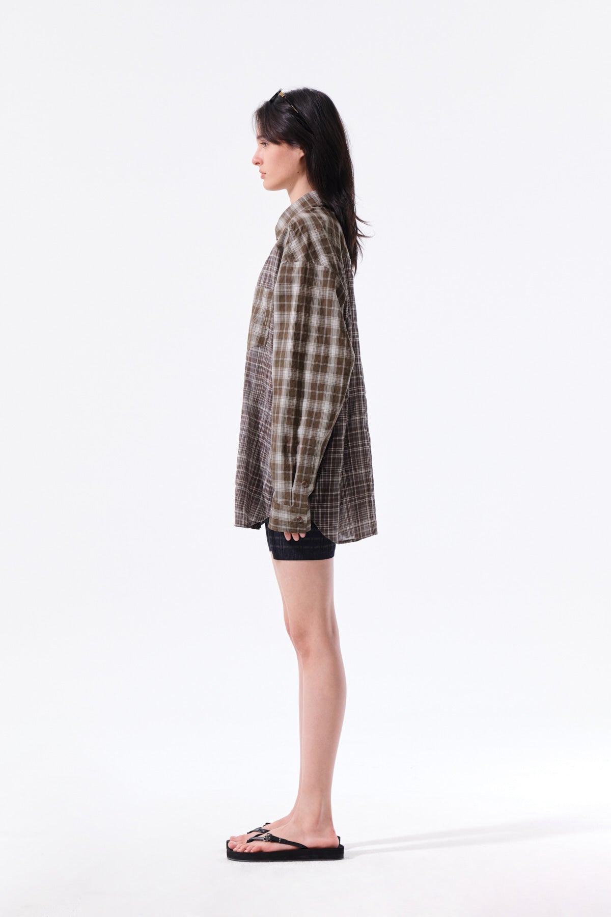 Matin Kim - Mixed Check Over Fit Shirt (Brown) product image 7 | TRAB K-Fashion Australia