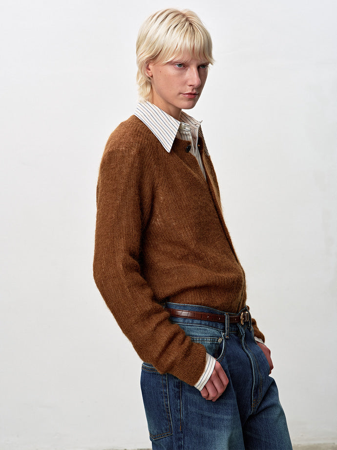 Tonywack - Wool And Mohair Ribbed Mesh Cardigan (Camel) product image 5 | TRAB K-Fashion Australia
