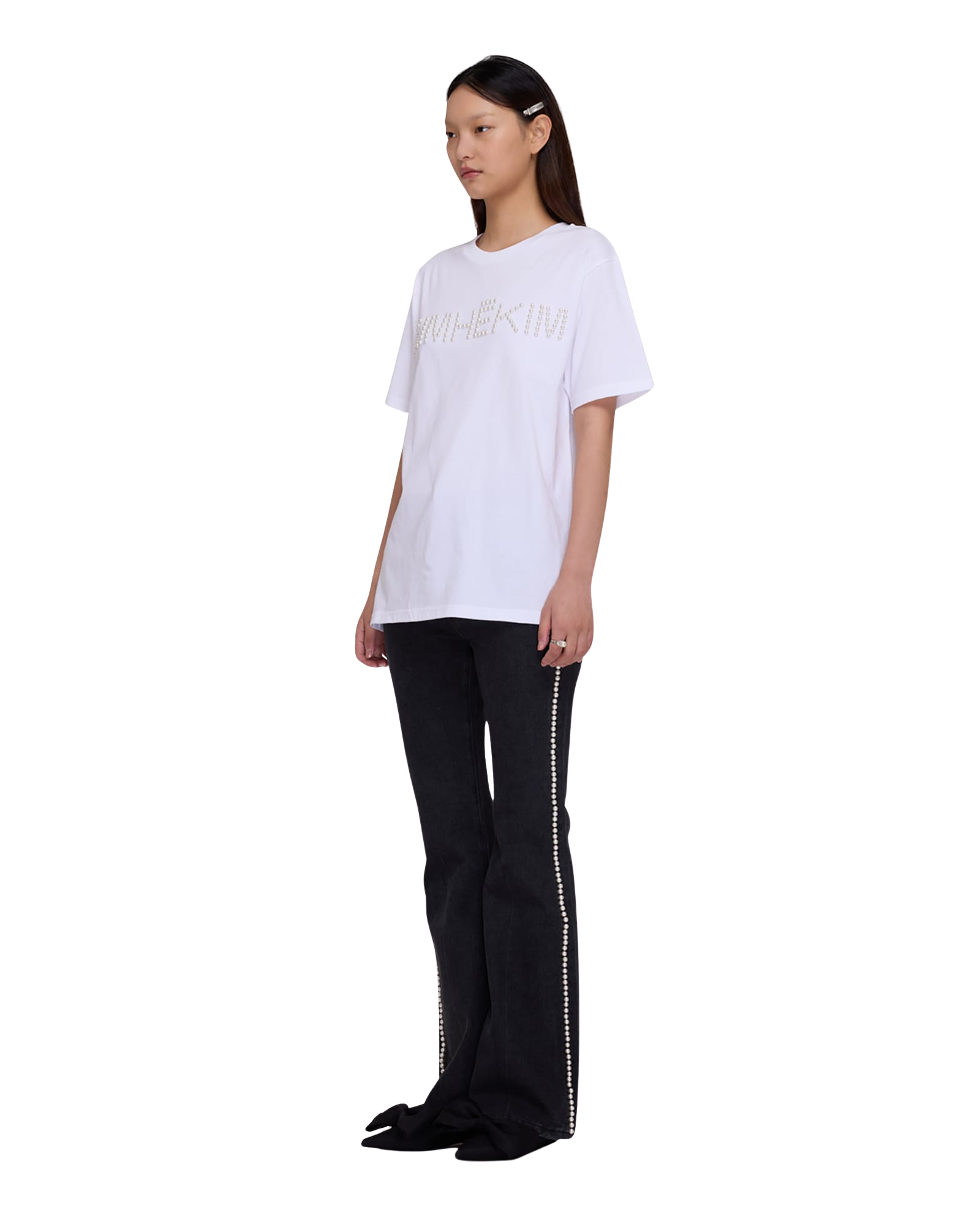 Kimhe Kim - Logo T-Shirt With Pearl Embellishment (White) product image 2 | TRAB K-Fashion Australia