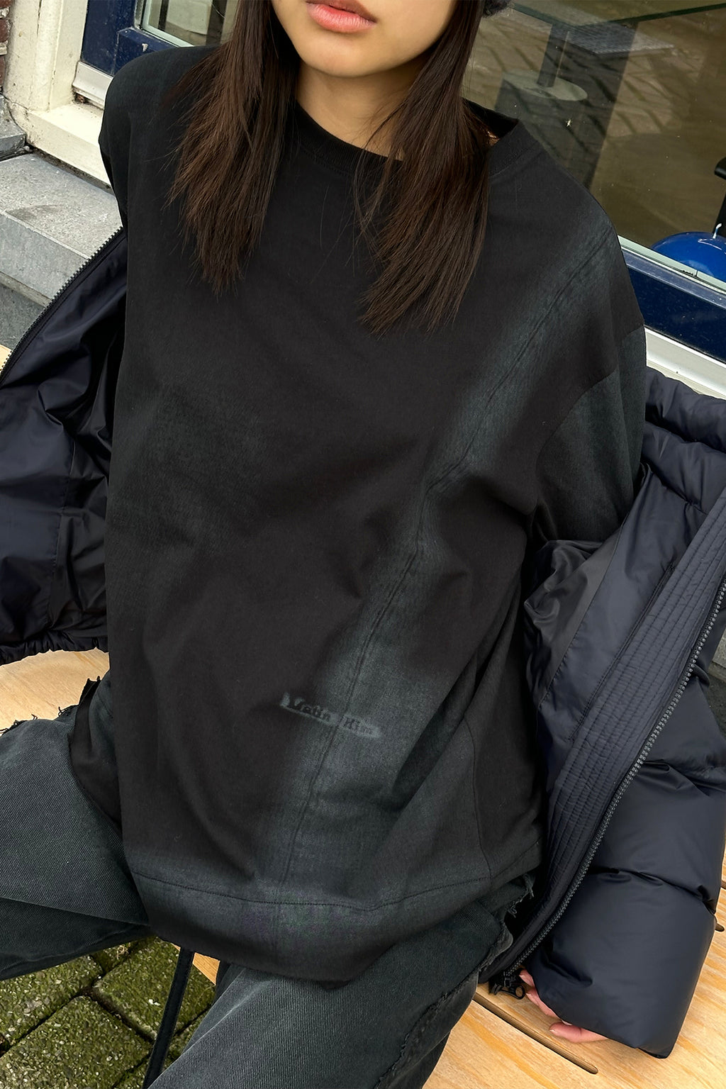 Matin Kim - Frottage Printing Long Sleeve Top (Black) product image 7 | TRAB K-Fashion Australia