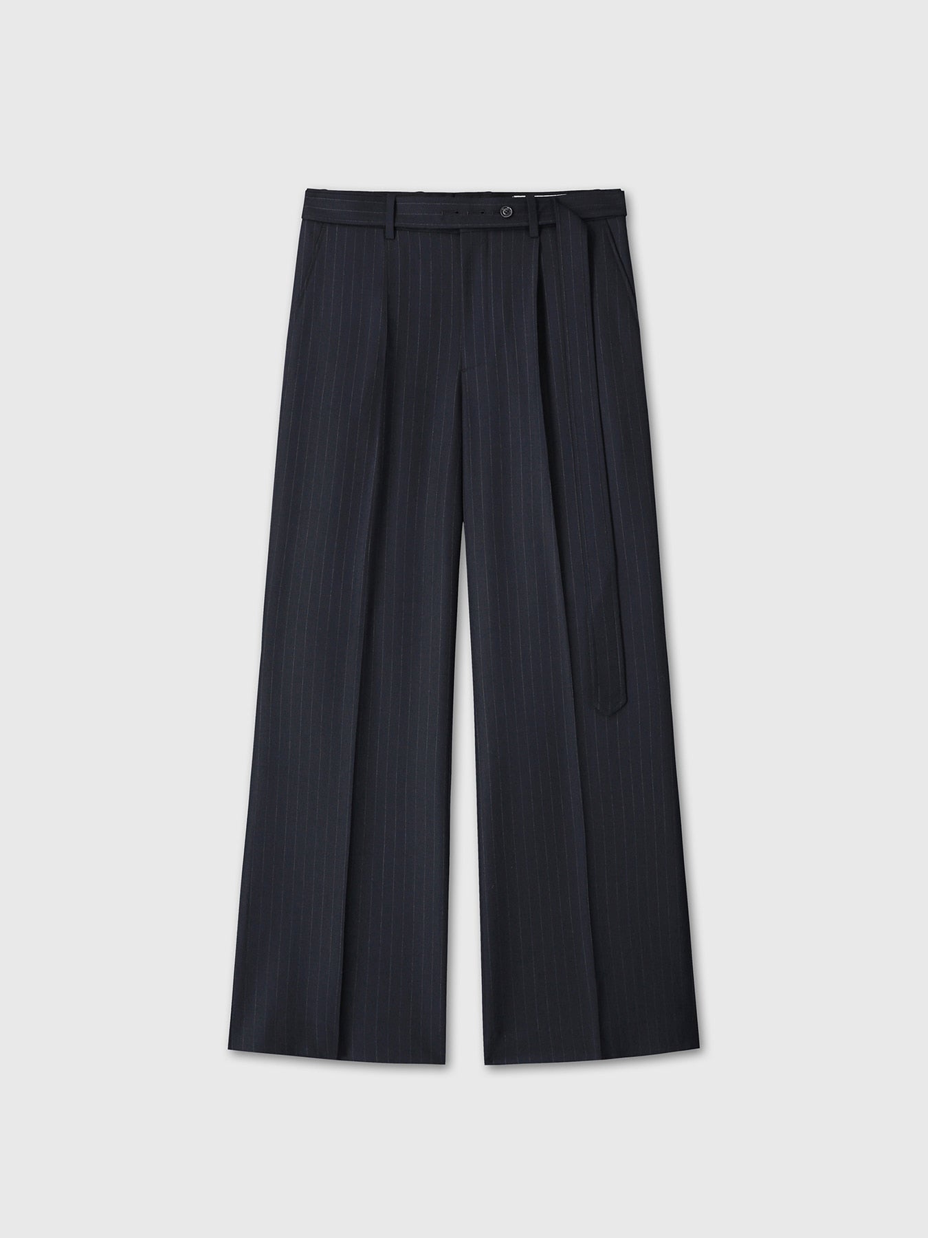 Tonywack - Pinstriped Wool Belted Trousers (Navy Pinstripe) product image 9 | TRAB K-Fashion Australia