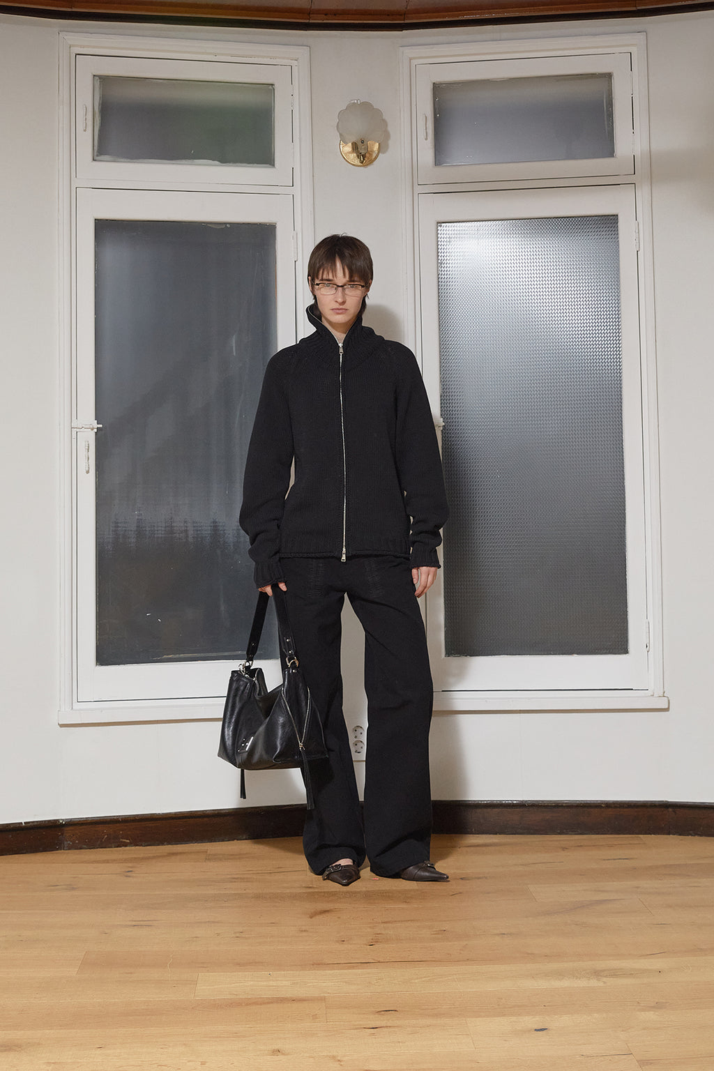 Matin Kim - Applique Logo Patch Knit Zip Up (Black) product image 7 | TRAB K-Fashion Australia