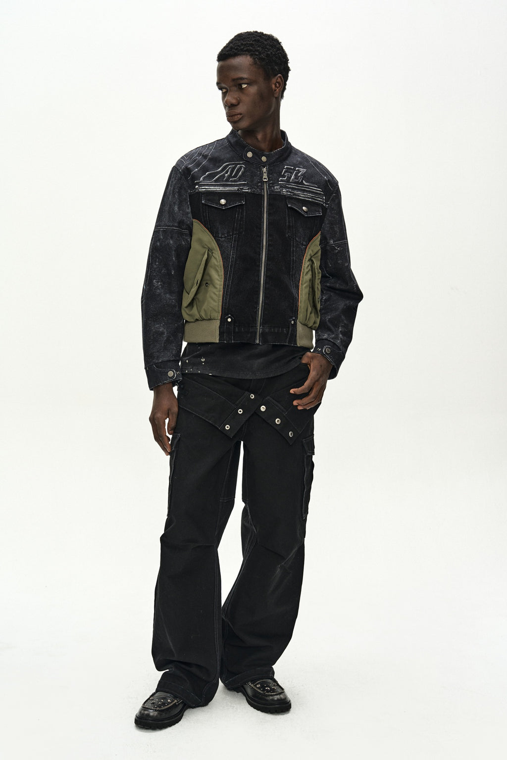 Andersson Bell - Nylon Patch Racing Denim Combo Jacket (black) (Black) product image 10 | TRAB K-Fashion Australia