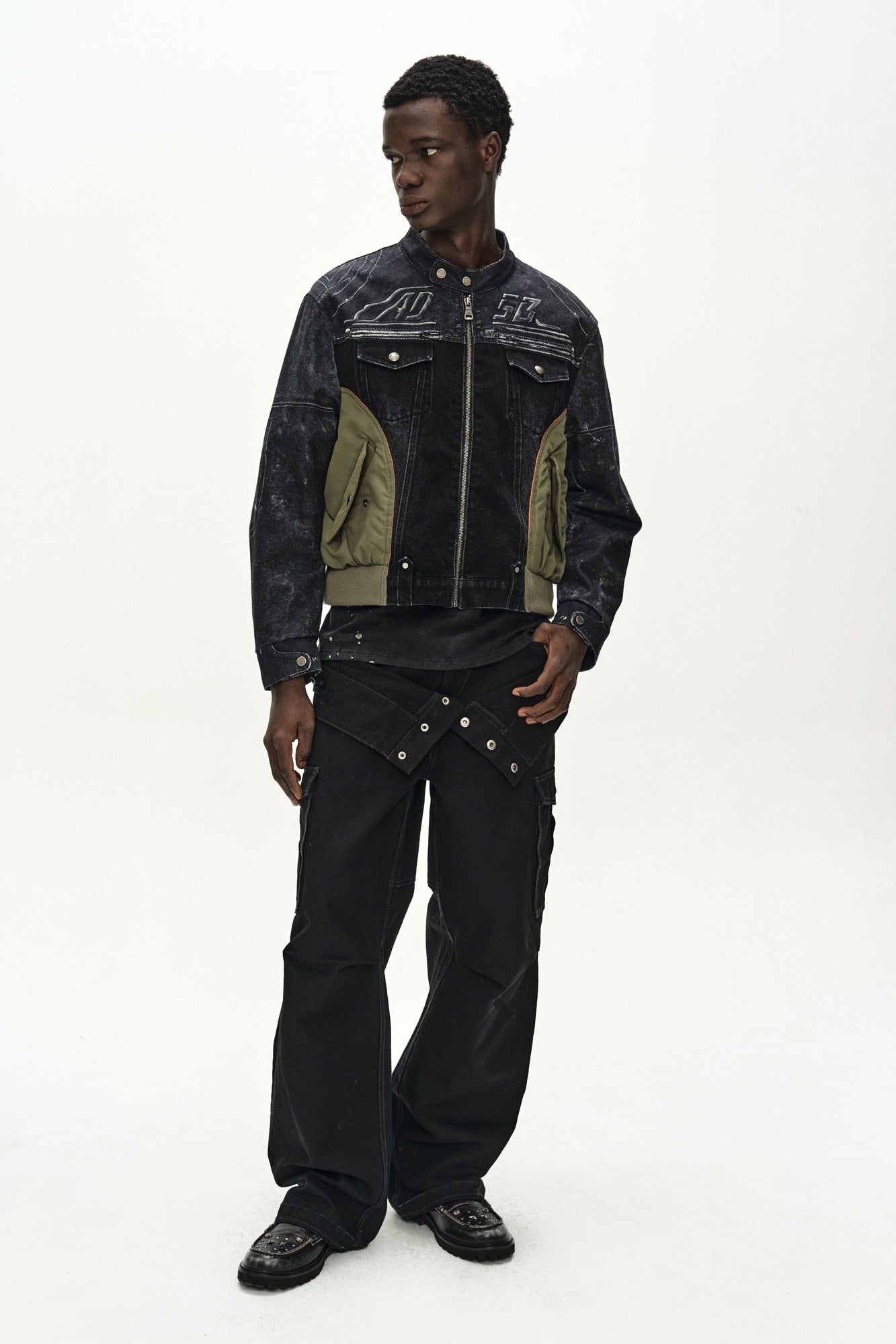 Andersson Bell - Nylon Patch Racing Denim Combo Jacket (black) (Black) product image 10 | TRAB K-Fashion Australia