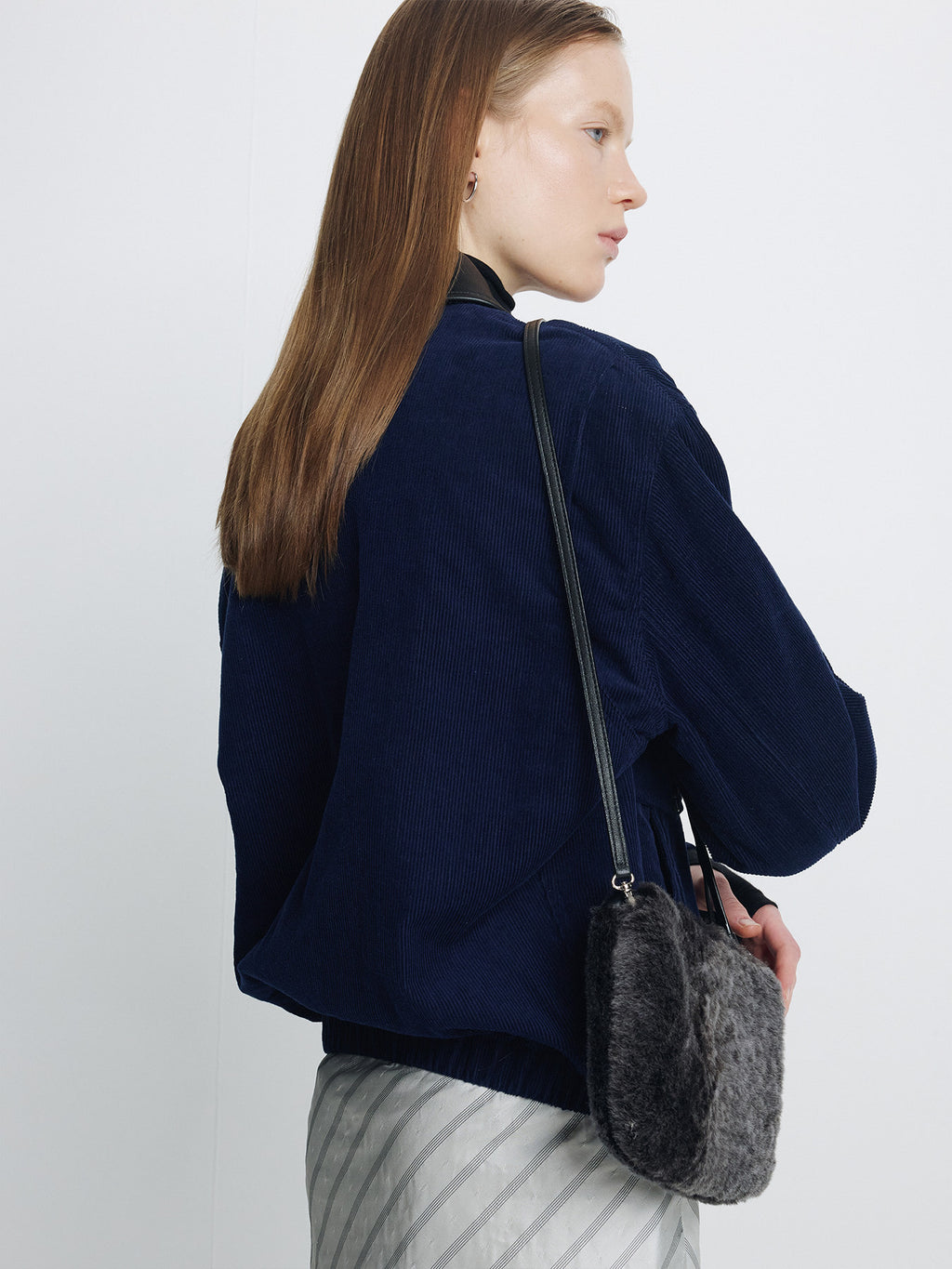 Tonywack - Leather Collar Corduroy Bomber Jacket (Midnight Blue) product image 5 | TRAB K-Fashion Australia