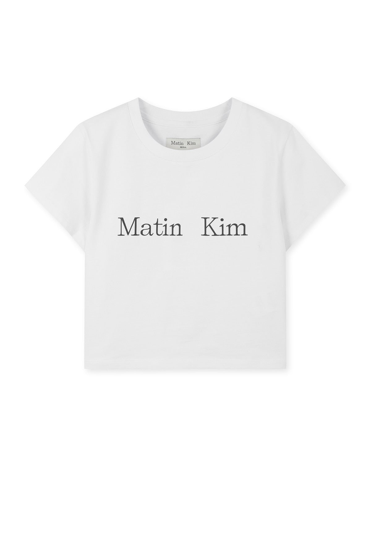 Matin Kim - [Pre-Order – Ships June 19] Matin Kim Logo Crop Top (White) product image 1 | TRAB K-Fashion Australia