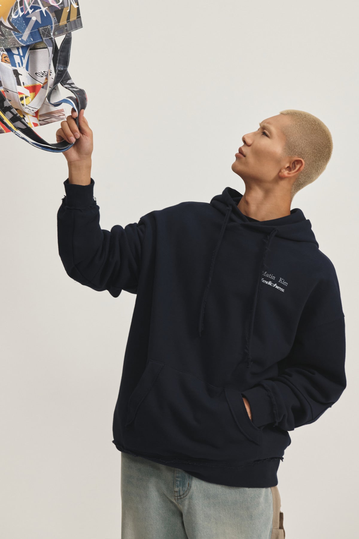 Matin Kim - Peaches Logo Graphic Hoody (Navy) product image 1 | TRAB K-Fashion Australia