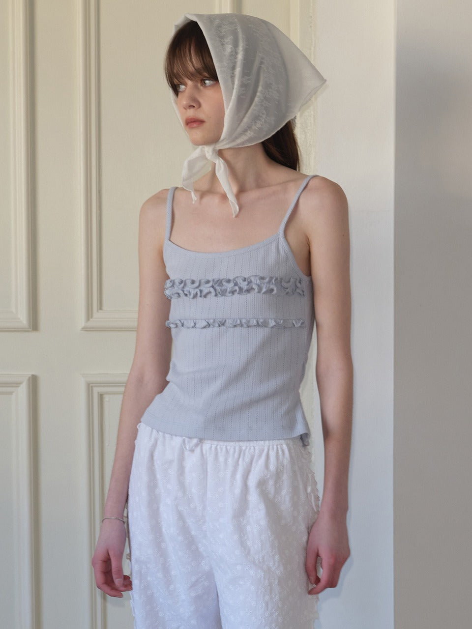 Margarin Fingers - Frill Ribbon Tank Top (Light Blue) product image 1 | TRAB K-Fashion Australia