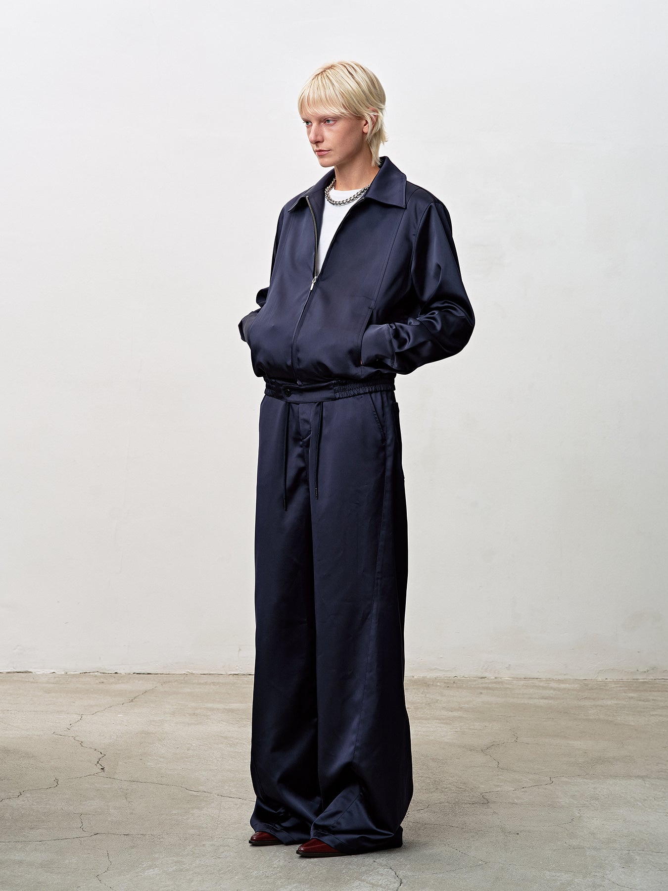 Tonywack - Silky Zippered Blouson Jacket (Navy) product image 2 | TRAB K-Fashion Australia