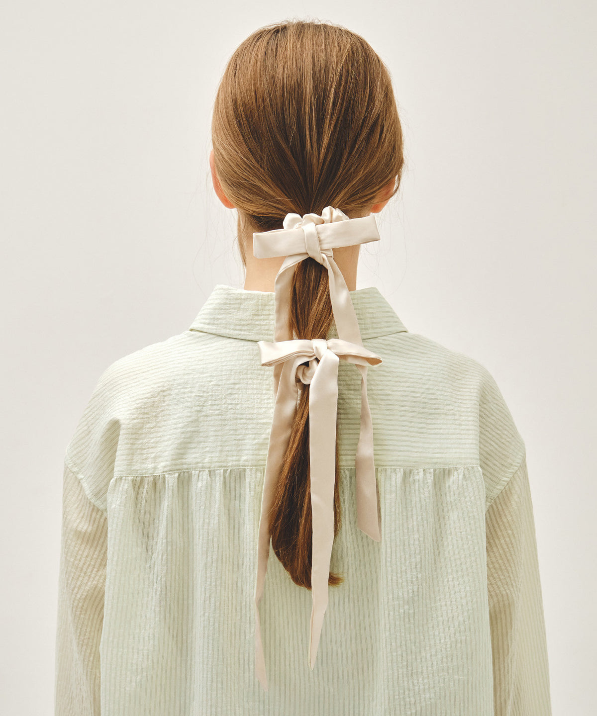 Marithe & Francois Girbaud - Regular Logo Satin Hair Ribbon Scrunchie 2pack (Ivory) product image 4 | TRAB K-Fashion Australia