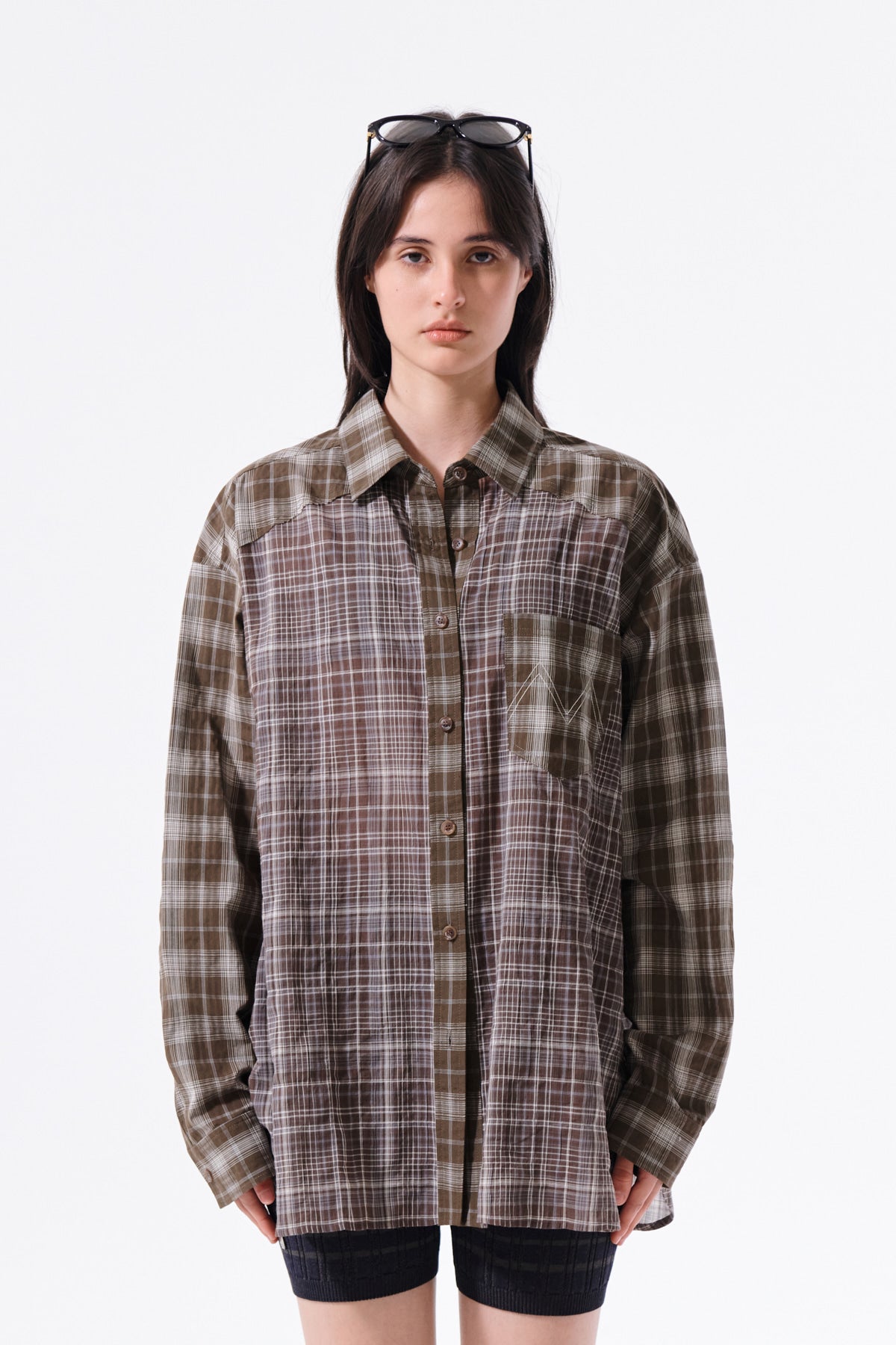 Matin Kim - Mixed Check Over Fit Shirt (Brown) product image 18 | TRAB K-Fashion Australia