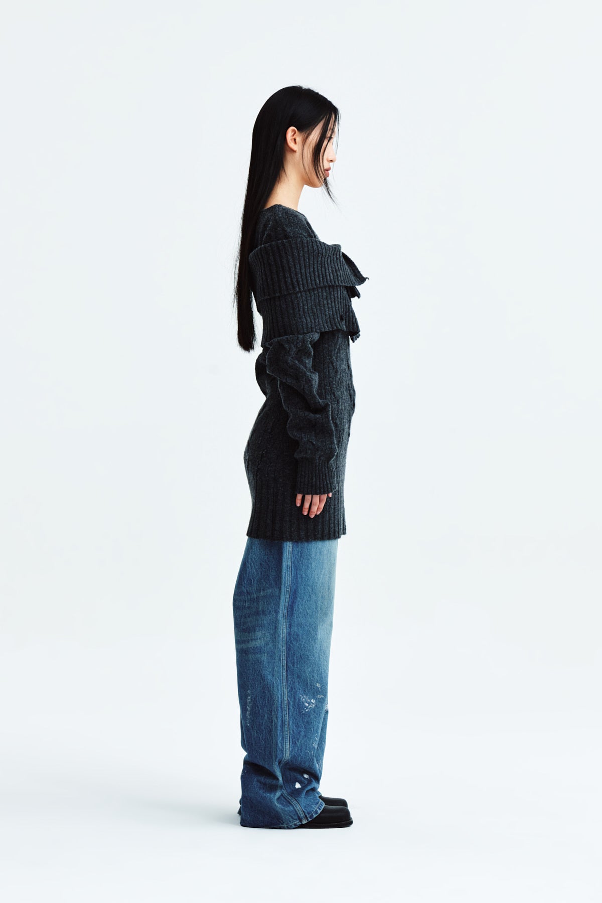 Matin Kim - Button Point Shawl Knit Muffler (Charcoal) product image 6 | TRAB K-Fashion Australia