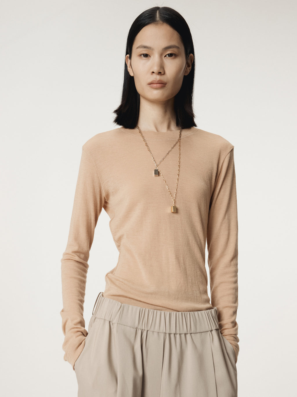 Recto - Slim Fit Wool Jersey T-Shirt (Beige) product image 6 | TRAB K-Fashion Australia