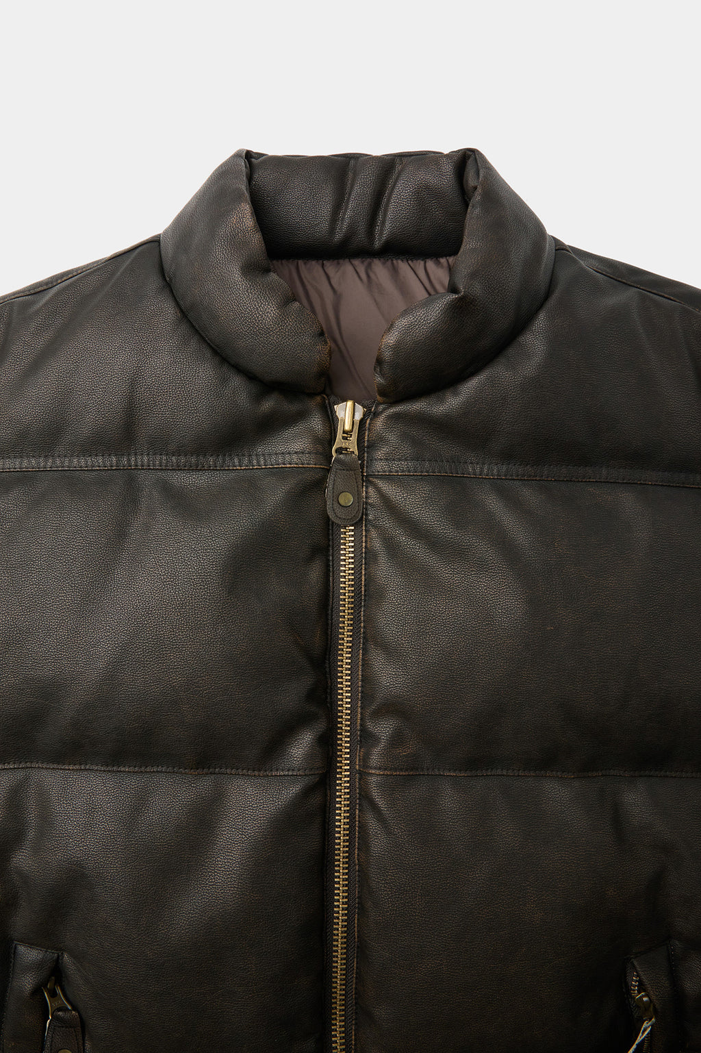 Coor - Fake Leather Wash Crop Down Puffer (Dark Brown) product image 5 | TRAB K-Fashion Australia