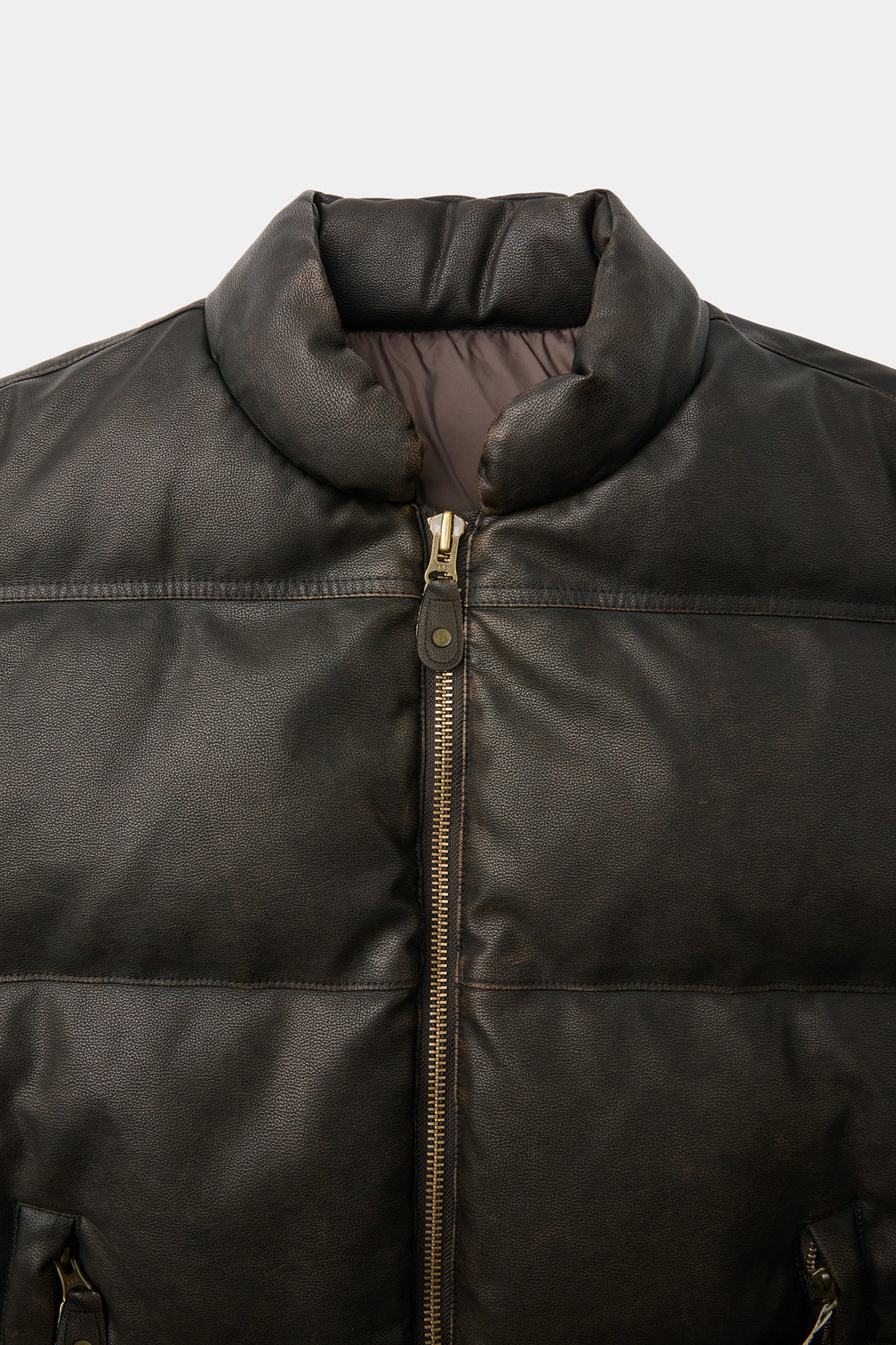 Coor - Fake Leather Wash Crop Down Puffer (Dark Brown) product image 5 | TRAB K-Fashion Australia