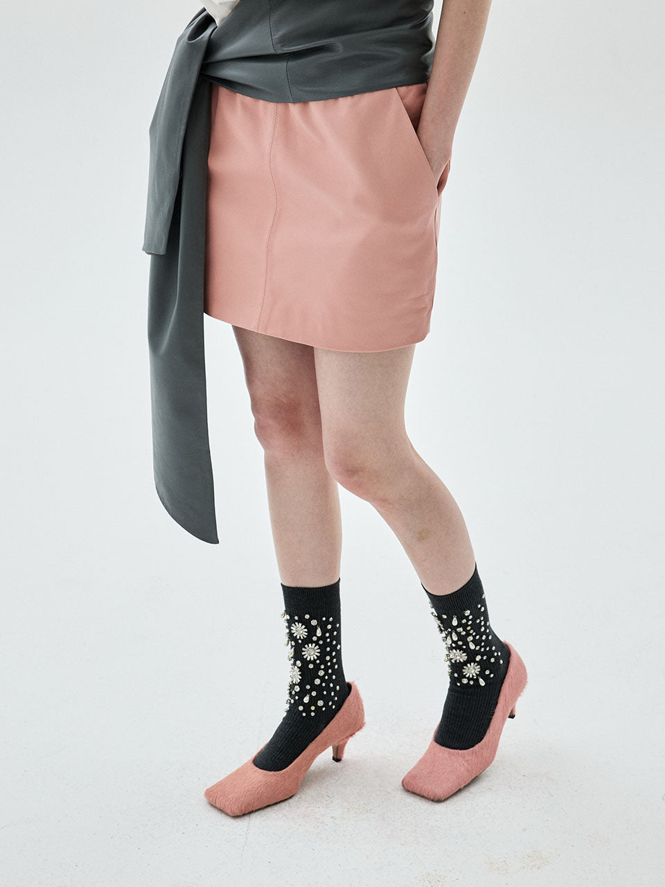 Mardi Mercredi - Lambskin Mini Skirt (Pink) product image 1 | TRAB K-Fashion Australia