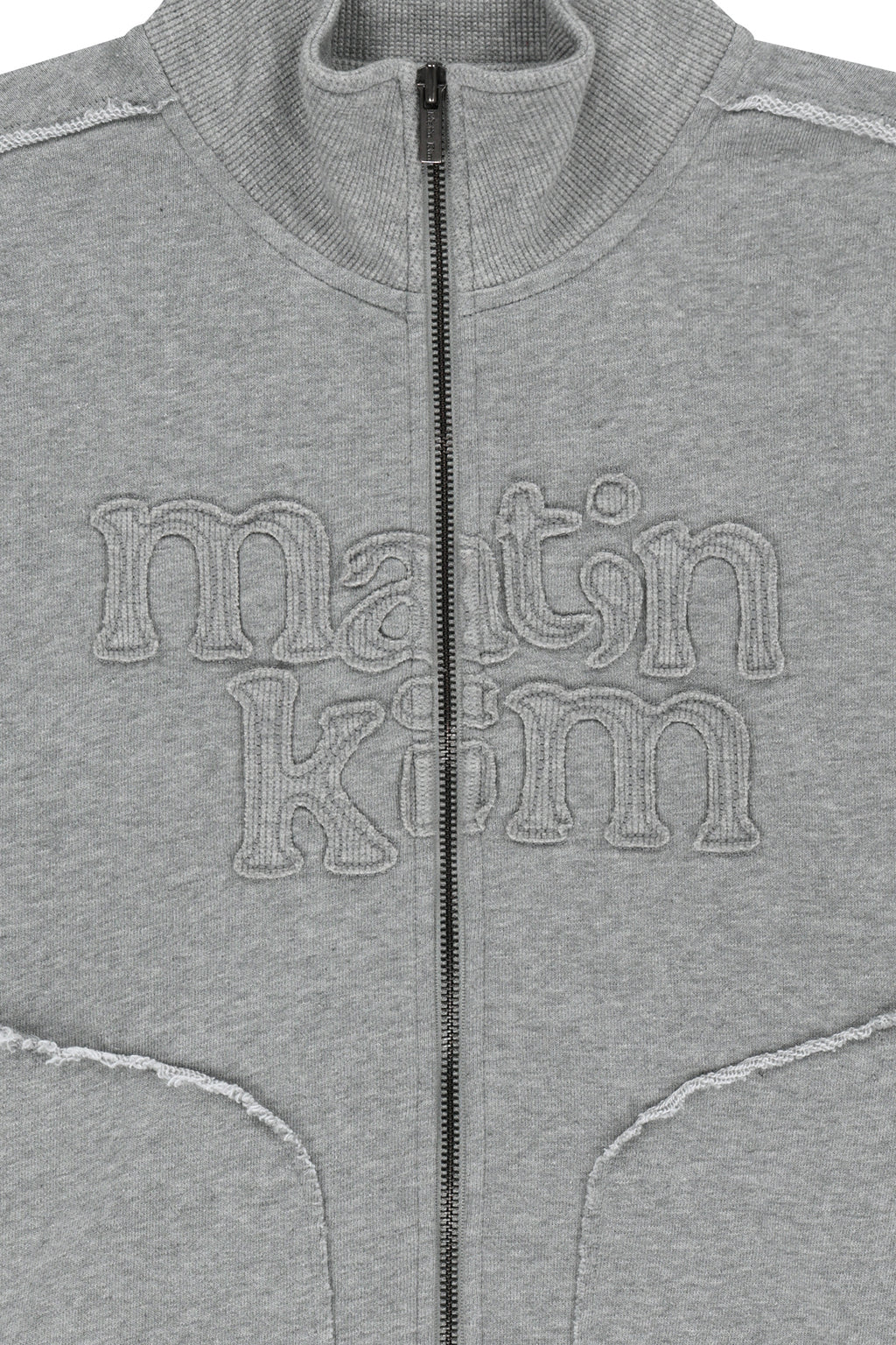 Matin Kim - [Pre-Order – Ships August 24] Mixed Waffle Applique Logo Zip Up (Grey) product image 4 | TRAB K-Fashion Australia