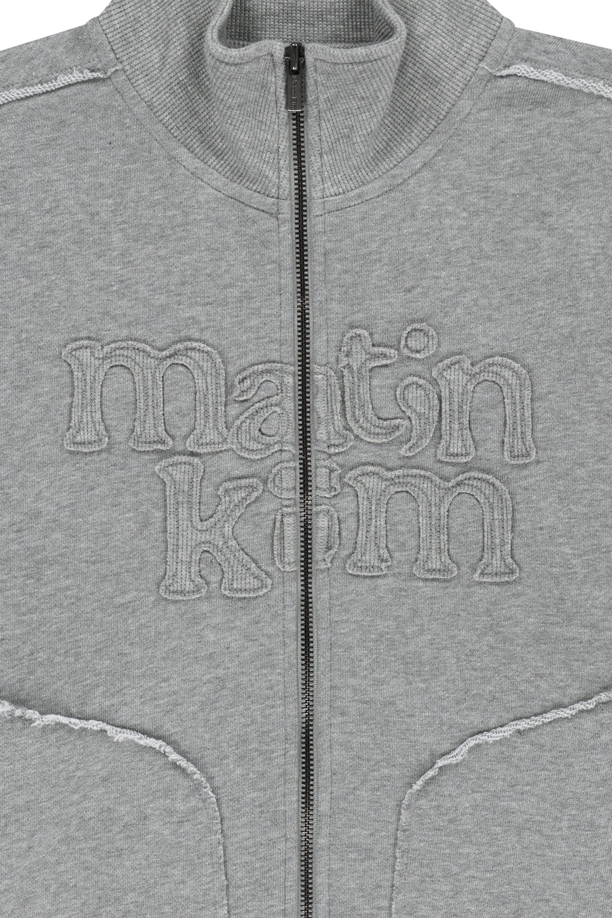 Matin Kim - [Pre-Order – Ships August 24] Mixed Waffle Applique Logo Zip Up (Grey) product image 4 | TRAB K-Fashion Australia