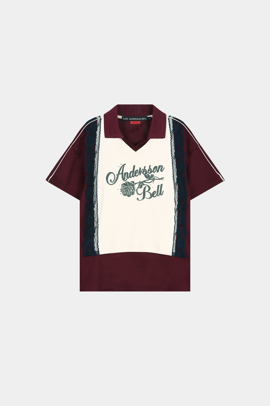 Andersson Bell - Lace Trimmed Polo Jersey Top (Wine/Light Yellow) product image 10 | TRAB K-Fashion Australia