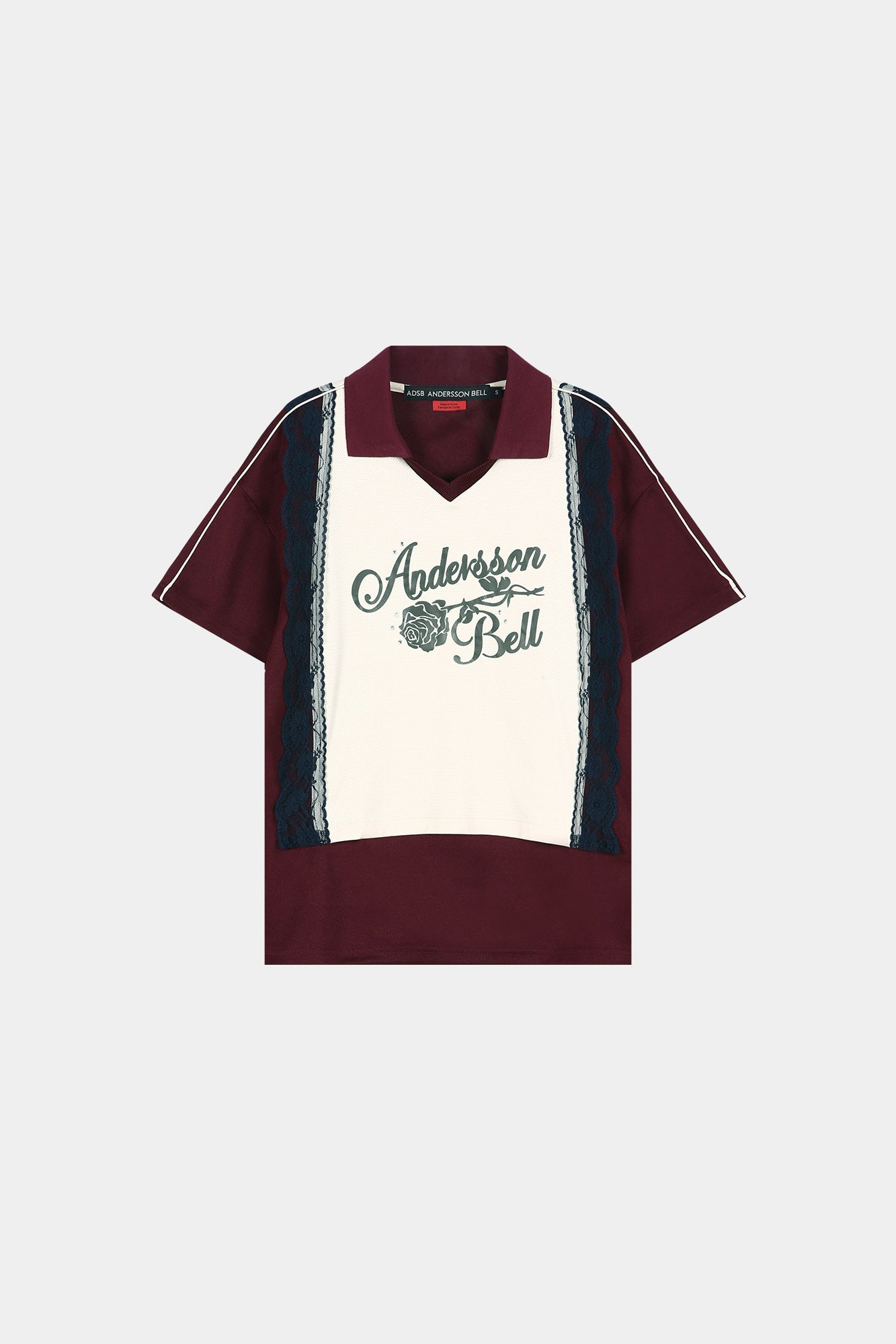 Andersson Bell - Lace Trimmed Polo Jersey Top (Wine/Light Yellow) product image 10 | TRAB K-Fashion Australia
