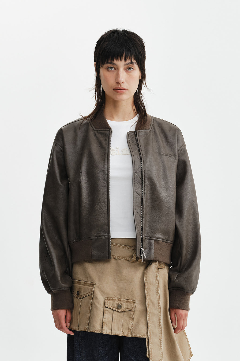 Matin Kim - Faux Leather Rib Collar Blouson (Brown) product image 6 | TRAB K-Fashion Australia