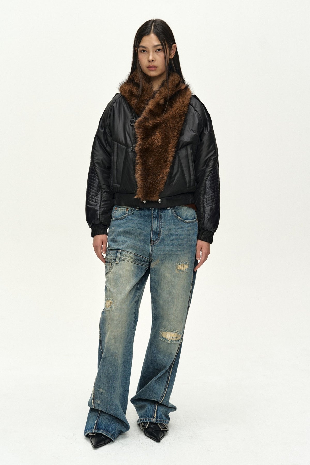 Andersson Bell - Fur Shawl Collar Puffer Jacket (Black) product image 8 | TRAB K-Fashion Australia