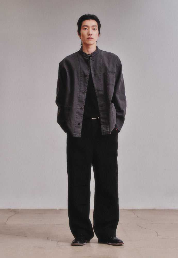 Art if acts - Linen Oriental Band Collar Jacket (Black) product image 2 | TRAB K-Fashion Australia