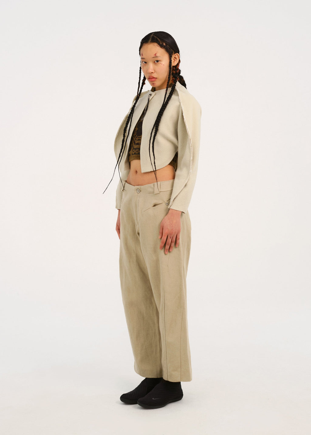 Hyein Seo - Bent Trouser w/ Silver Button (Beige) product image 1 | TRAB K-Fashion Australia