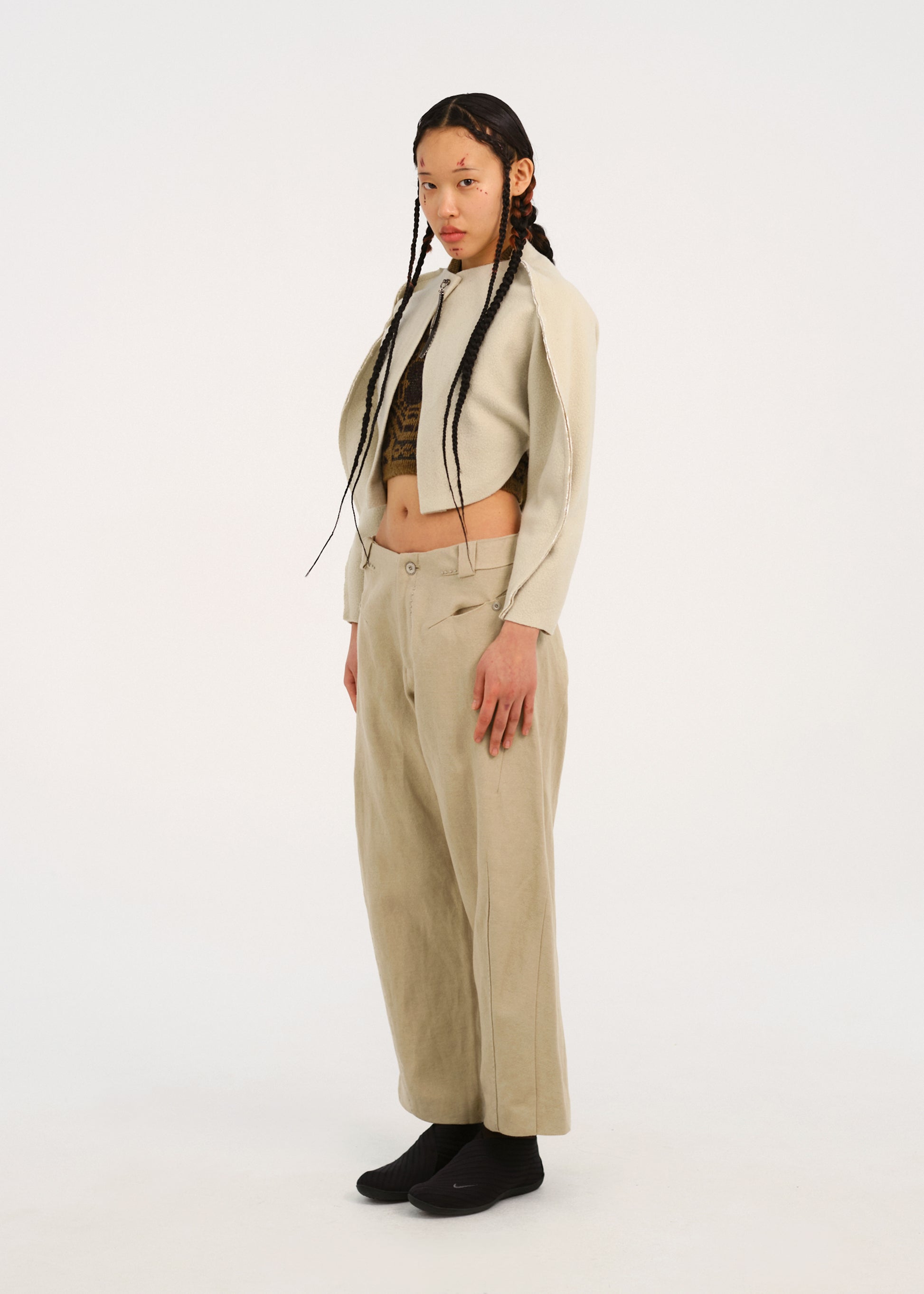 Hyein Seo - Bent Trouser w/ Silver Button (Beige) product image 1 | TRAB K-Fashion Australia