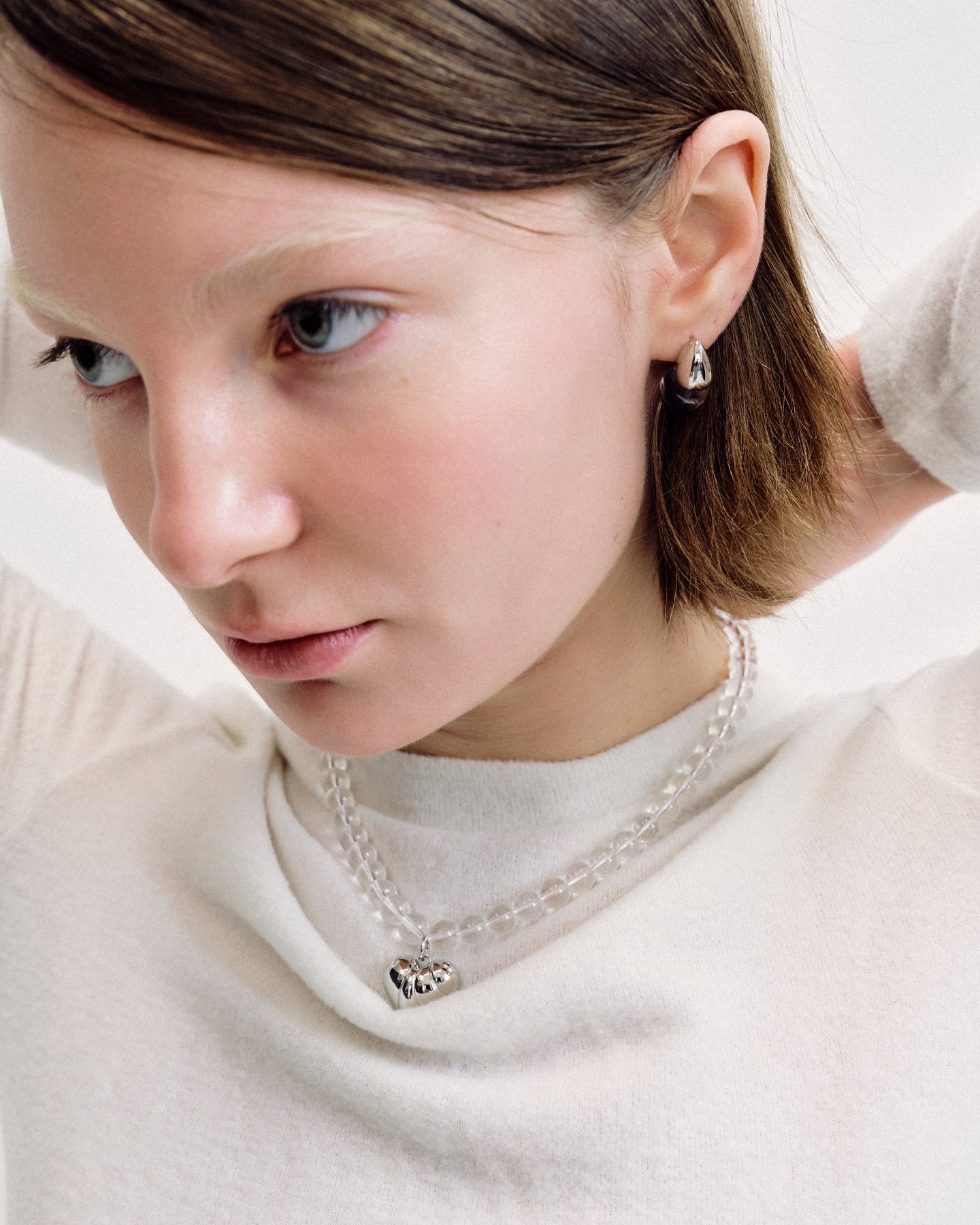 Numbering - Clear Quartz Necklace with Wavy Heart Pendant #5777 product image 1 | TRAB K-Fashion Australia