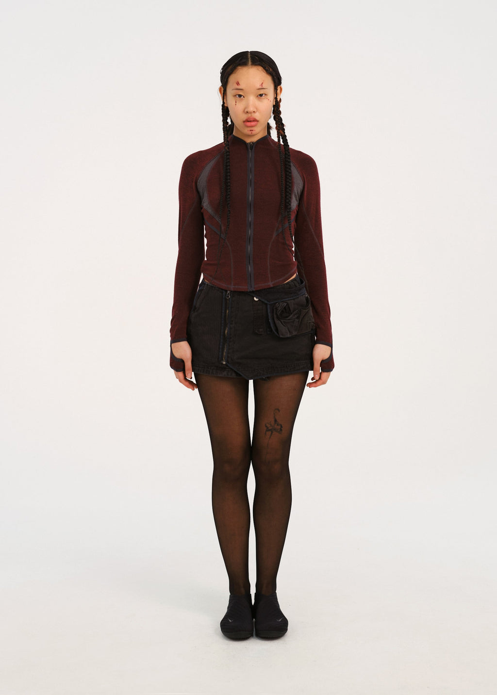 Hyein Seo - Slashed Zip Top (Burgundy) product image 1 | TRAB K-Fashion Australia