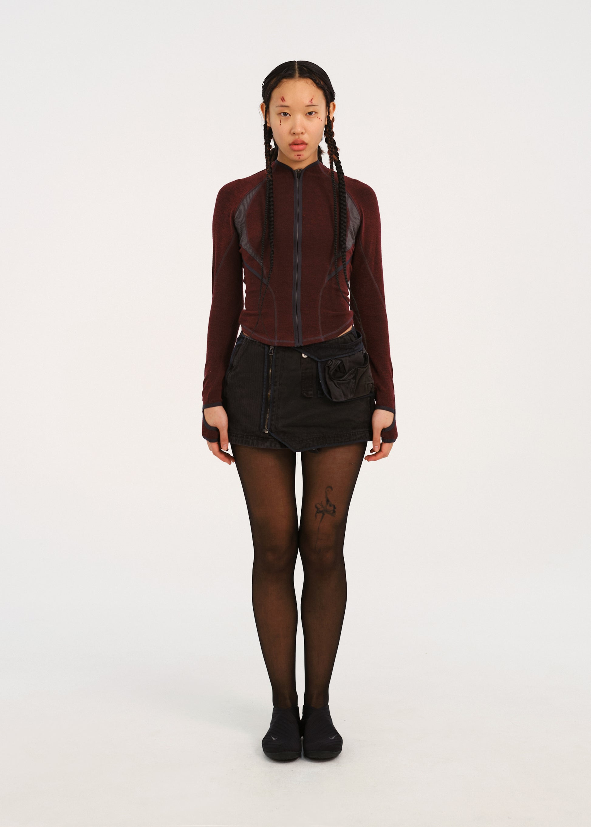 Hyein Seo - Slashed Zip Top (Burgundy) product image 1 | TRAB K-Fashion Australia