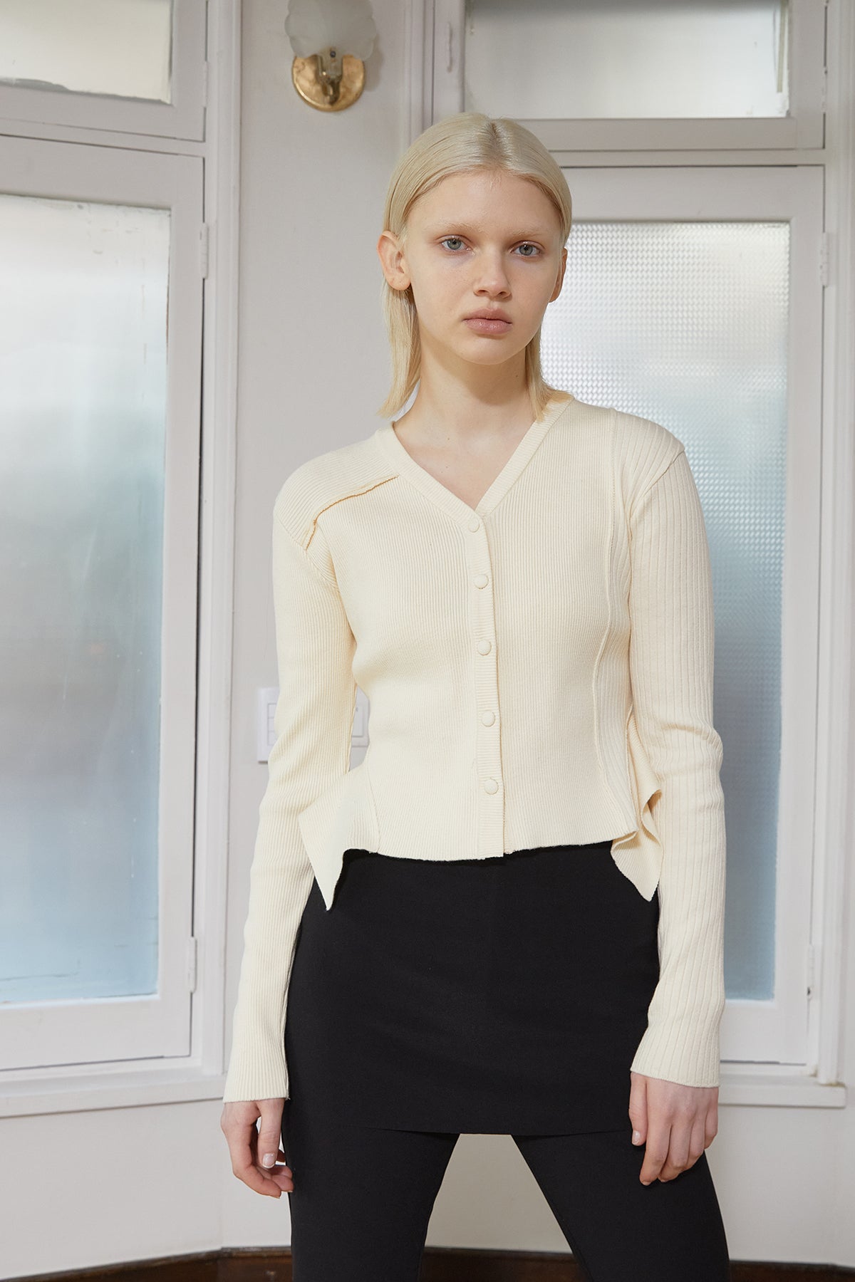 Matin Kim - Unbalance Cut Line Button Cardigan (Butter) product image 12 | TRAB K-Fashion Australia