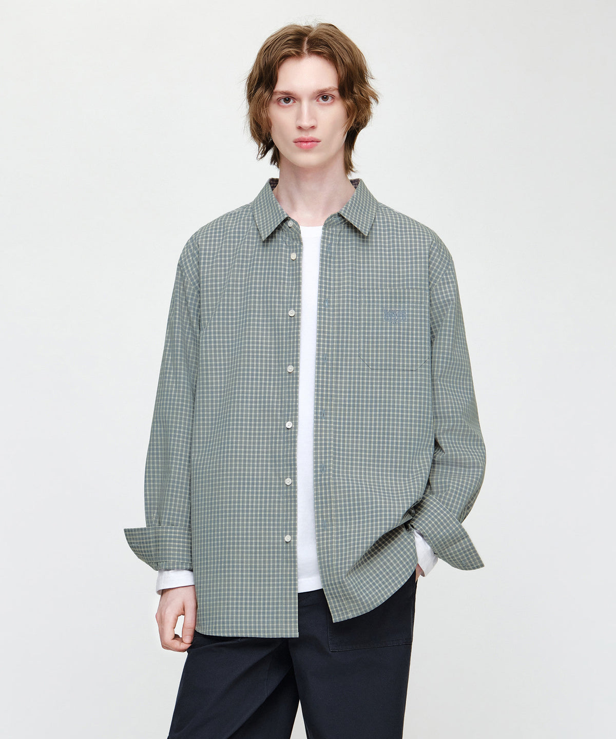 Marithe & Francois Girbaud - Micro Classic Logo Oversized Check Shirt (Blue) product image 1 | TRAB K-Fashion Australia