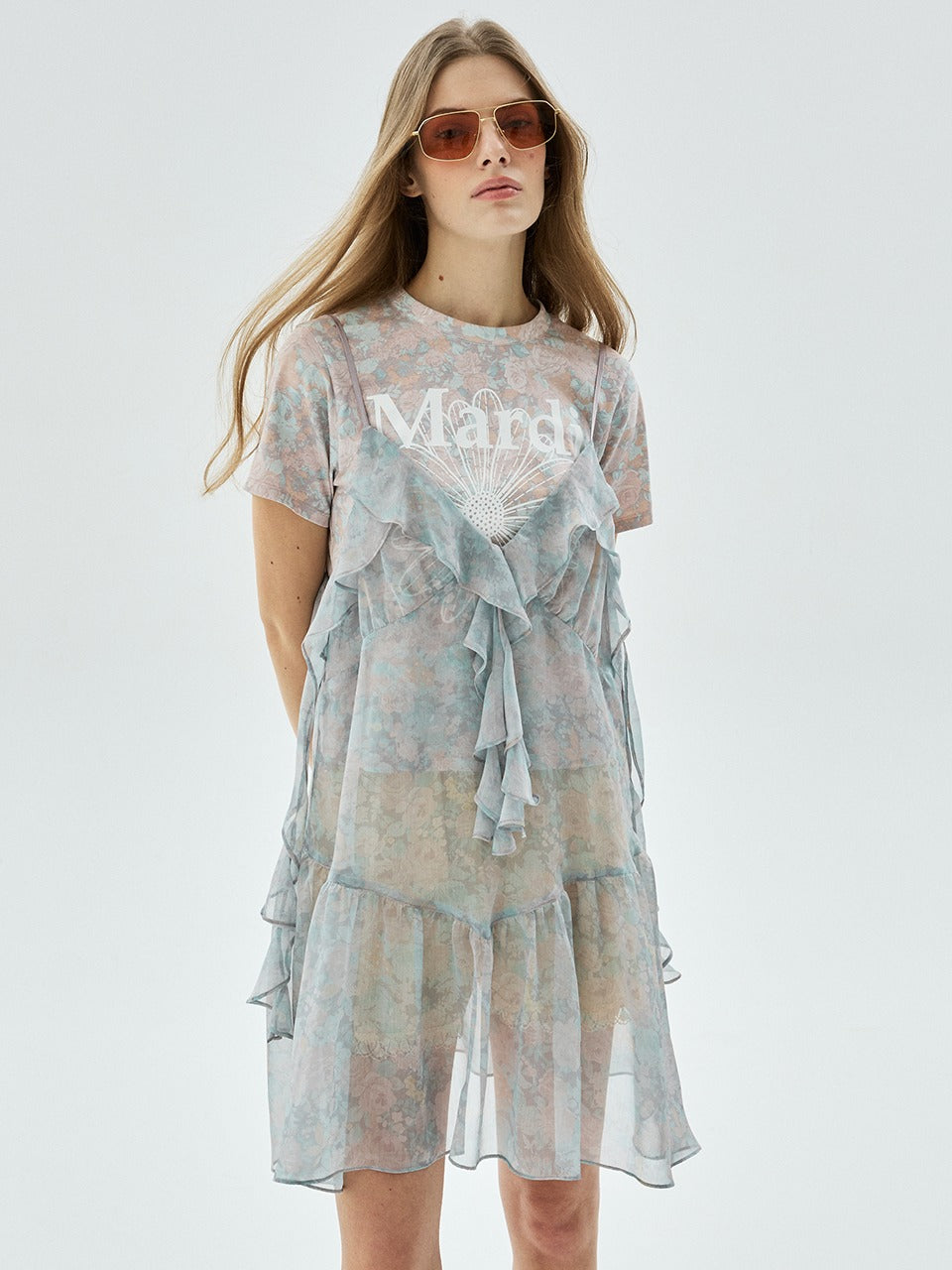 Mardi Mercredi - Chiffon Mini Sleeveless Dress Fleur Frill (Pink) product image 1 | TRAB K-Fashion Australia
