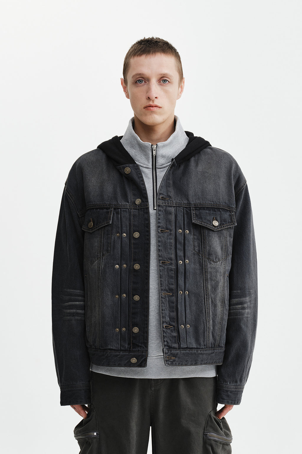 Matin Kim - Western Panel Hooded Denim Jumper (Black) product image 11 | TRAB K-Fashion Australia
