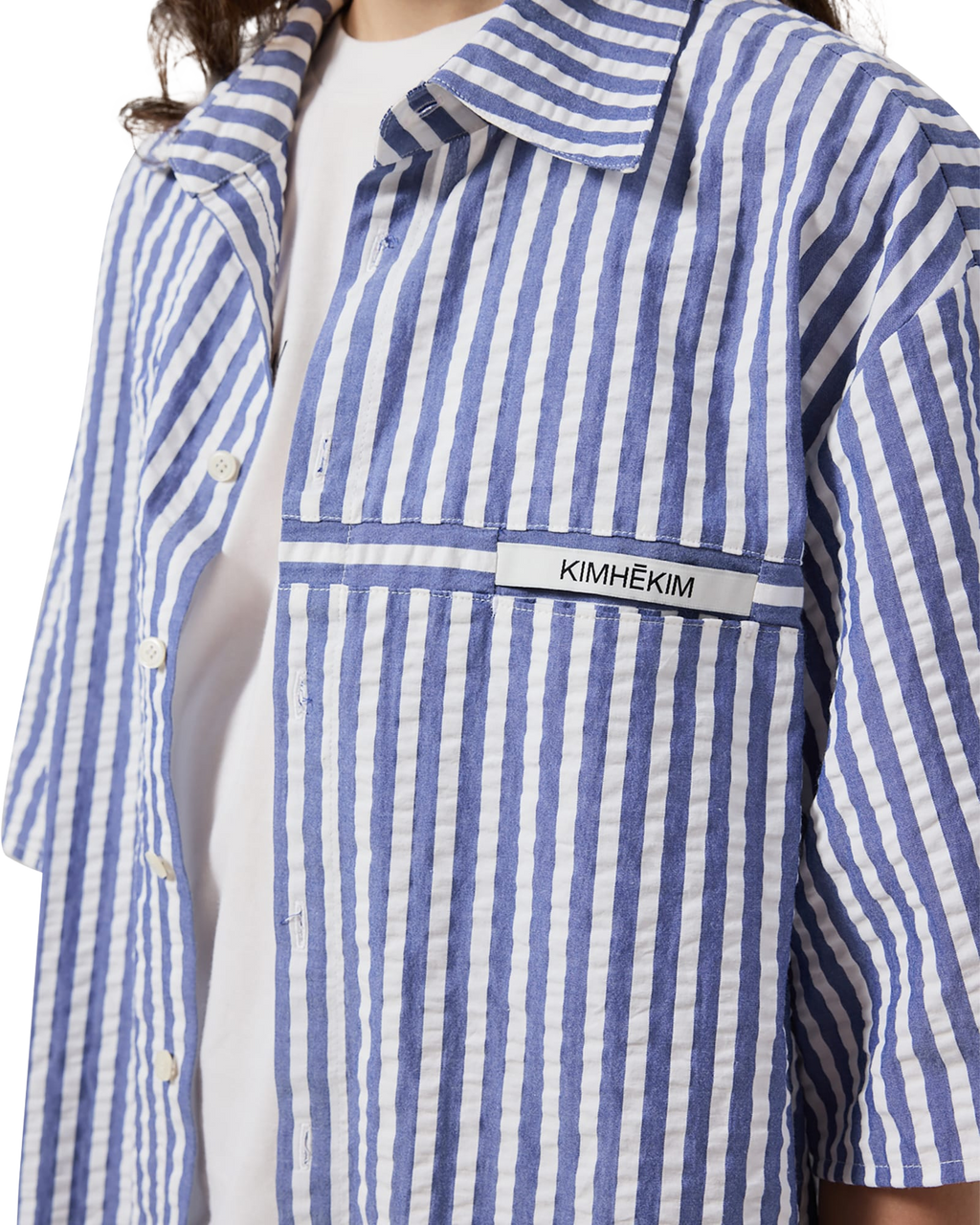 Kimhe Kim - Stripped Label Short Sleeves Shirt (Blue) product image 6 | TRAB K-Fashion Australia
