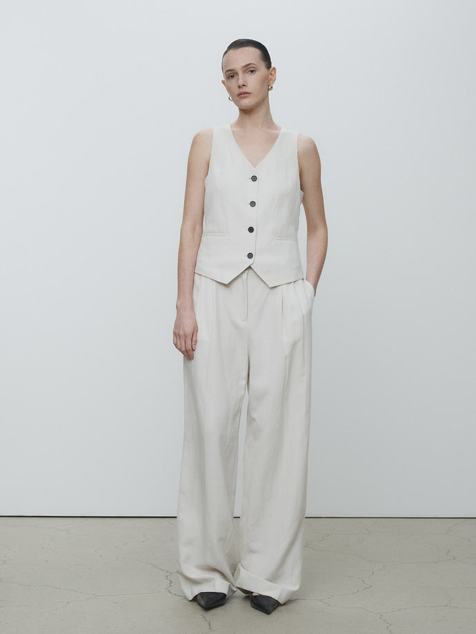 Tonywack - Linen Two Pleats Wide Pants (Ivory) product image 1 | TRAB K-Fashion Australia