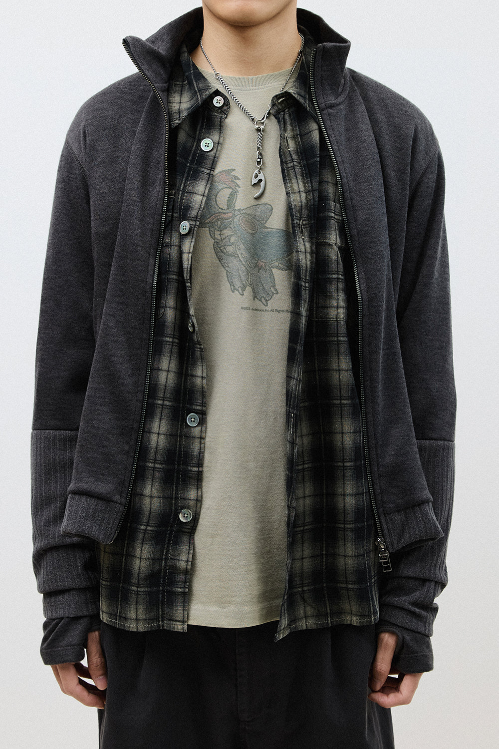 Hatchingroom - Double Sleeve Track Cardigan Dark (Khaki) product image 6 | TRAB K-Fashion Australia