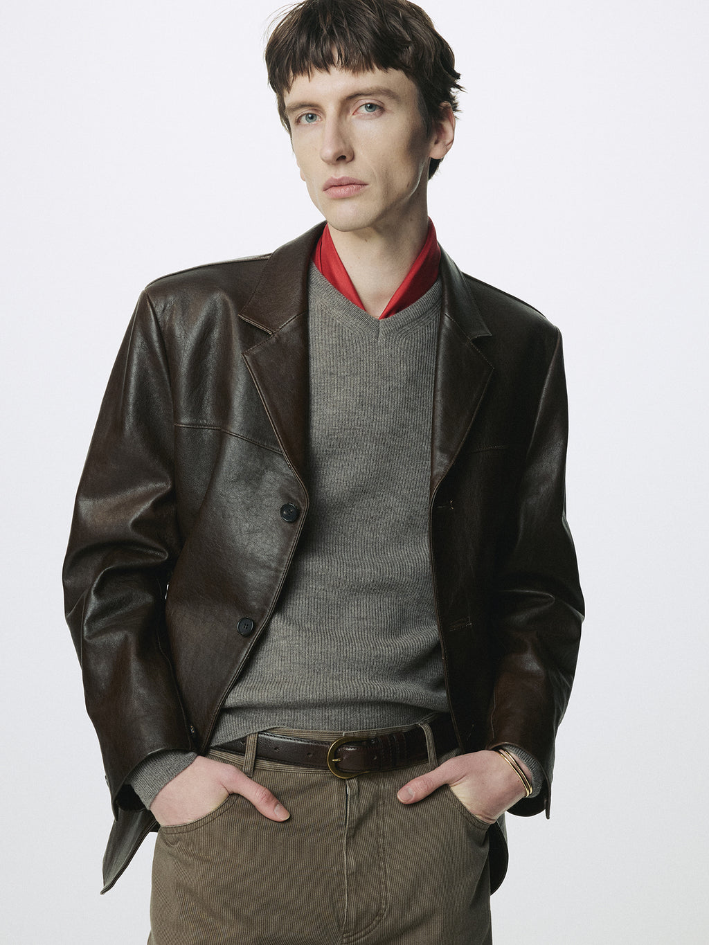 Tonywack - Vegetable Lamb Leather Blazer Jacket (Brown) product image 4 | TRAB K-Fashion Australia