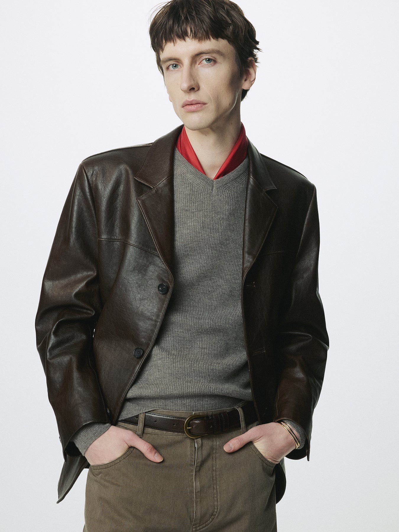 Tonywack - Vegetable Lamb Leather Blazer Jacket (Brown) product image 4 | TRAB K-Fashion Australia