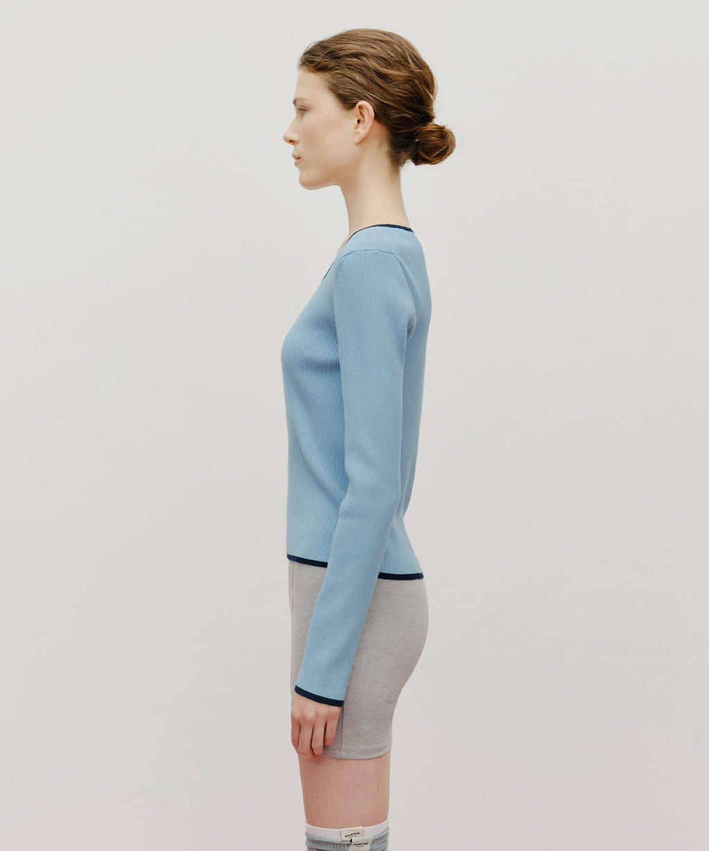 Marithe & Francois Girbaud - Color Point Square Neck Knit Pullover (Sky Blue) product image 2 | TRAB K-Fashion Australia