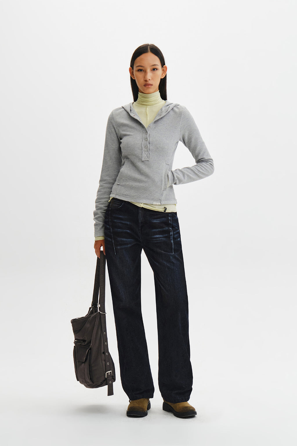 Matin Kim - Waffle Henley Neck Hood Top (Grey) product image 11 | TRAB K-Fashion Australia