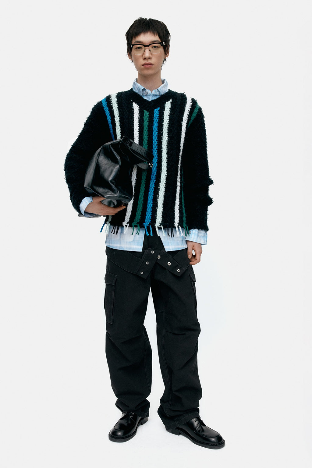 Andersson Bell - Unisex V-Neck Reverse Stripe Sweater (Black) product image 1 | TRAB K-Fashion Australia